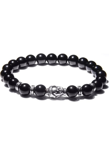 21CM Tarzı Oniks 2 8 mm Kraliyet Mavi Kaplan Gözü Bilezik Erkekler Gümüş Renk Buda Başkanı Charm Bilezik Kadın Muska Vinatge Sarı Taş Boncuk Pulsera (Yurt Dışından)