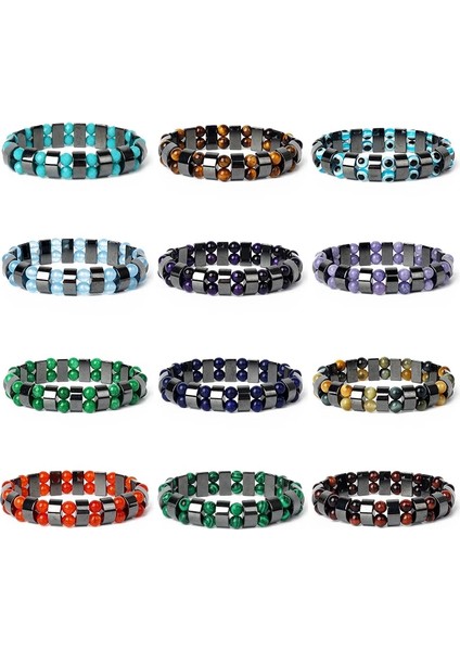 23CM-9.06 Inç Stili 39 Numara Hematit Çift Kaplan Gözü Bilezikler Erkek Doğa Taşlı ve Hematit Charm Bilezikler Kadınlar Için Şifa Enerji Taşlı Bilezik Takı (Yurt Dışından) fiyatları