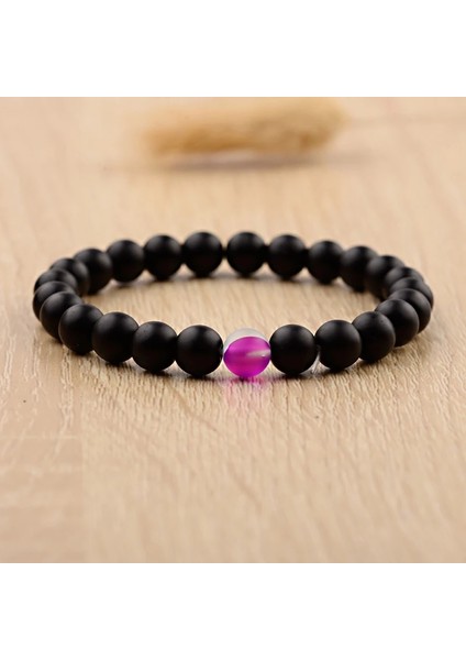 E1 Çiftler Mesafe Bilezikler Kadın Meurple Aytaşı Siyah Doğal Taş Boncuk Yoga Bilezikler Moda Takı Aksesuarları (Yurt Dışından)
