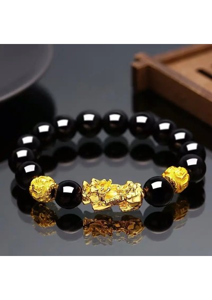 No.4 Boyutu Cesur Birlikler Boncuk Pıxıu Kadın Erkek Için Bilezik Obsidyen Taş Boncuk Bilezik Şanslı Cesur Servet Getirin Feng Shui Bilezikler Hediye (Yurt Dışından)