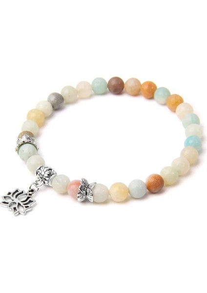 23CM Tarzı Amzonit Doğal Taş Bilezik Erkekler Vintage Budizm Gümüş Renk Lotus Charm Bilezikler Kadınlar Mala Namaz Reiki Pulsera Takı (Yurt Dışından)