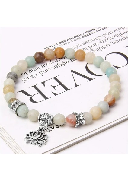 23CM Tarzı Amzonit Doğal Taş Bilezik Erkekler Vintage Budizm Gümüş Renk Lotus Charm Bilezikler Kadınlar Mala Namaz Reiki Pulsera Takı (Yurt Dışından) fiyatları