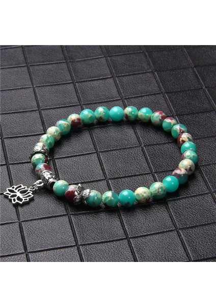 23CM Tarzı Amzonit Doğal Taş Bilezik Erkekler Vintage Budizm Gümüş Renk Lotus Charm Bilezikler Kadınlar Mala Namaz Reiki Pulsera Takı (Yurt Dışından) indirimleri