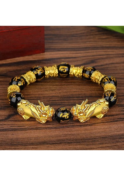 Büyük Pıxıu 12MM Boncuk Pıxıu Boncuk Cesur Birlikler Bilezikler Wowen Erkekler Obsidyen Altı Kelimeli Boncuk Bilezik Şanslı Cesur Sağlık Servet Getirin Feng Shui Bilezik (Yurt Dışından)