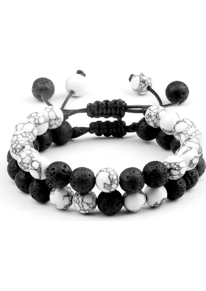 Stil 16 2 Adet Erkekler Hematit Siyah Lav Boncuklu Bilezikler 8mm Doğal Taş Kaplan Gözü Enerji Bilezikler Çift Mesafe Bileklik Arkadaş Takı (Yurt Dışından)