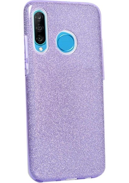 Huawei P30 Lite Kılıf Shining Simli Silikon Arka Kapak Mor