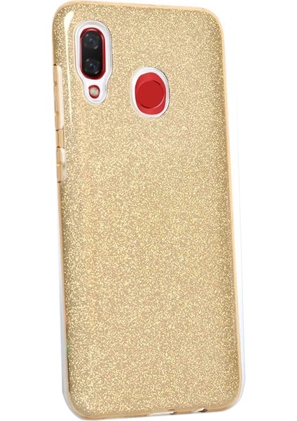 Huawei Y7 2019 Kılıf Shining Simli Silikon Arka Kapak Gold