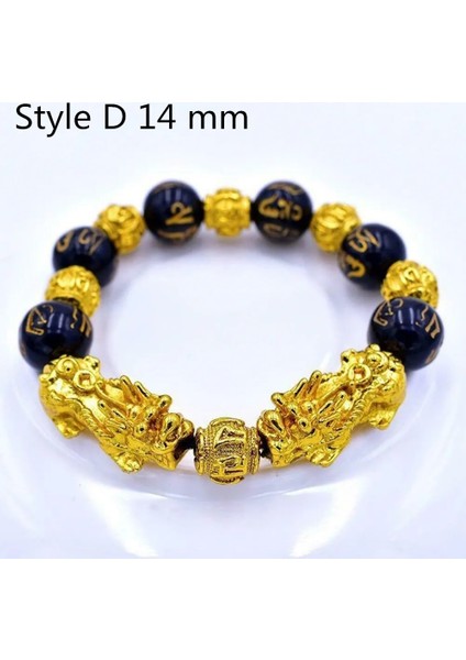 Stil D 14MM 1 Adet Altın Pixiu Obsidyen Bilezik Feng Shui Siyah Boncuk Alaşım Servet Bilezik Charm El Yapımı Şanslı Muska Bilezik Hediye (Yurt Dışından)