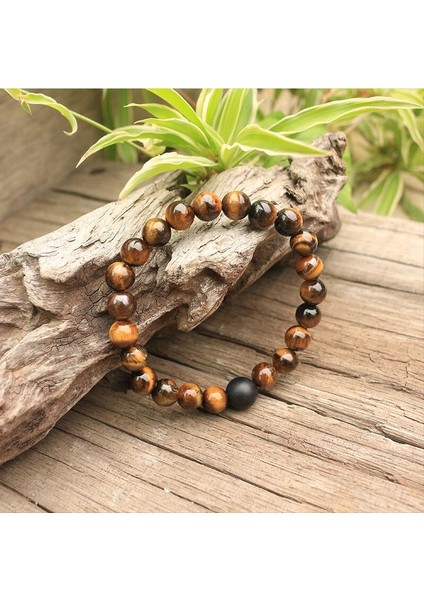 Yaklaşık 19CM 8mm Doğal Taş,namaz Bilekliği,siyah Oniks,kaplan Gözü,koruyucu,japamala Bileklik,manevi Takı,meditasyon,ilham Verici (Yurt Dışından)