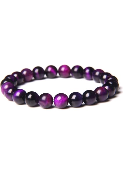 19CM Tarzı Mor Renkli Doğal Kaplan Gözü Taş Boncuk Bilezik 8mm Yuvarlak Taş Taş Boncuklu Enerji Bilezik Buda Takı Kadın Erkek Pulseras Için (Yurt Dışından)