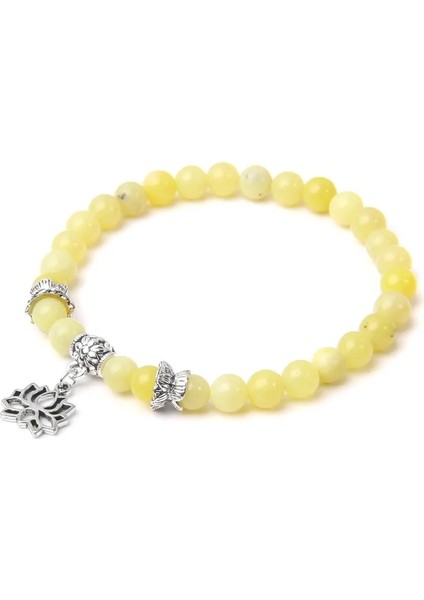 19CM Tarzı Sarı Turkuaz Doğal Taş Bilezik Erkekler Vintage Budizm Gümüş Renk Lotus Charm Bilezikler Kadınlar Mala Namaz Reiki Pulsera Takı (Yurt Dışından)