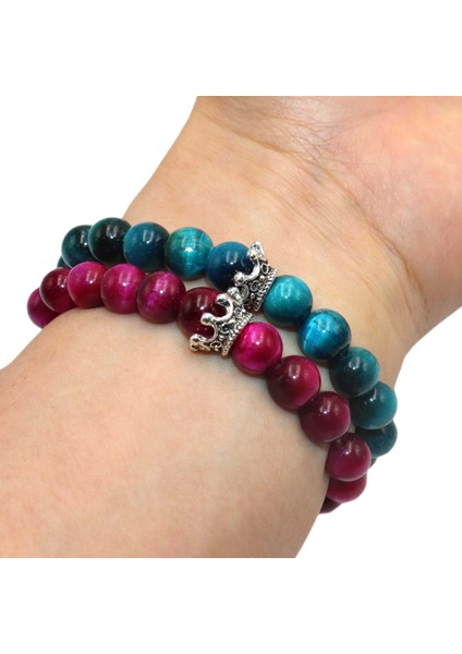 Labradorit Taşı Erkekler Için Sıcak 8 mm Doğal Taş Bilezik Moda Lüks Antik Taç Akik Lapis Lazuli Taş Boncuk Çift Bilezikler Takı Erkek (Yurt Dışından)