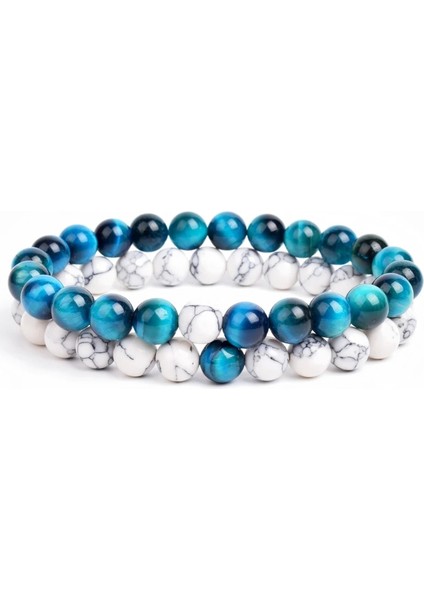 8mm Tarzı No.7 Boyutu Et Bilezik Çiftler Mesafe Siyah Beyaz Doğal Taş Lav Kaplan Gözü Boncuklu Yoga Erkekler Kadınlar Için Elastik Halat Takı Hediye (Yurt Dışından)