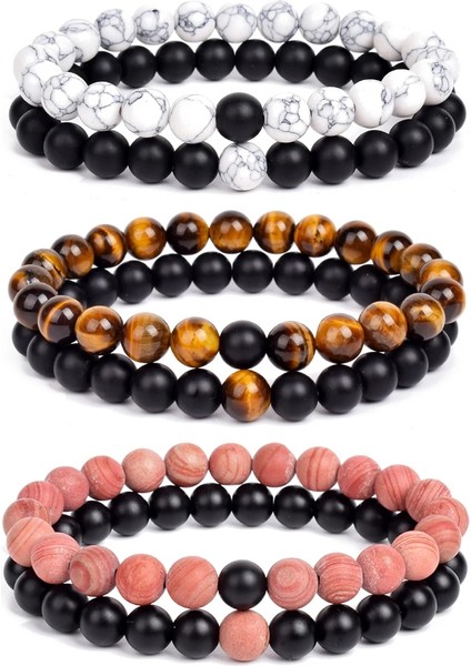 8mm Tarzı No.7 Boyutu Et Bilezik Çiftler Mesafe Siyah Beyaz Doğal Taş Lav Kaplan Gözü Boncuklu Yoga Erkekler Kadınlar Için Elastik Halat Takı Hediye (Yurt Dışından) fiyatları