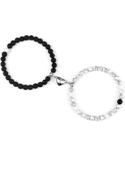 6mm Kalp Et Çift Mesafe Boncuklu Bilezik Agnet Volkanik Taş Yinyang Boncuk Streç Bilezik Yoga Bilezik Lover Takı (Yurt Dışından)