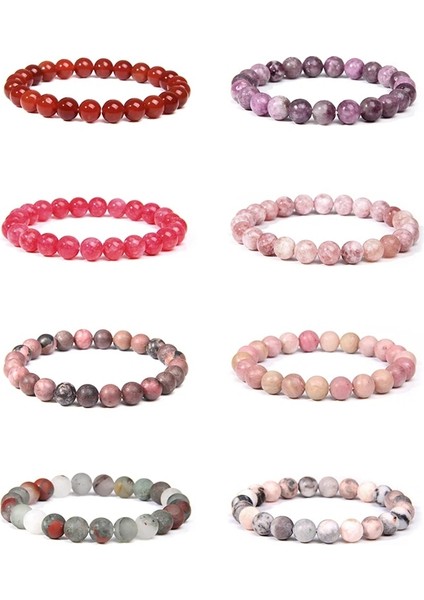 19CM Tarzı Pembe Zebra Taşı Doğal Çakra Bilezikler Kadınlar Için Cilalı Taş 8mm Boncuk Bilezik Femme Takı Rodokrozit Elastik Bileklik Dostluk (Yurt Dışından) modelleri