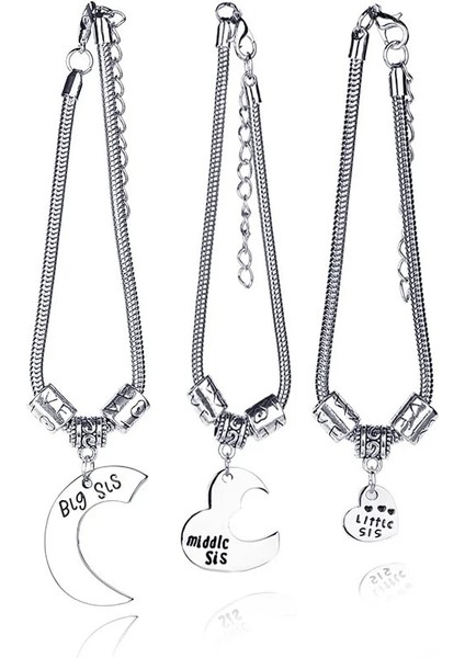 SL124-GÜMÜŞ Et Best Friends Kardeş Bilezik Ay Aşk Kalp Büyük Sis Orta Sis Küçük Sis Kadınlar Için Bilezikler Bff Takı Pulseras (Yurt Dışından)