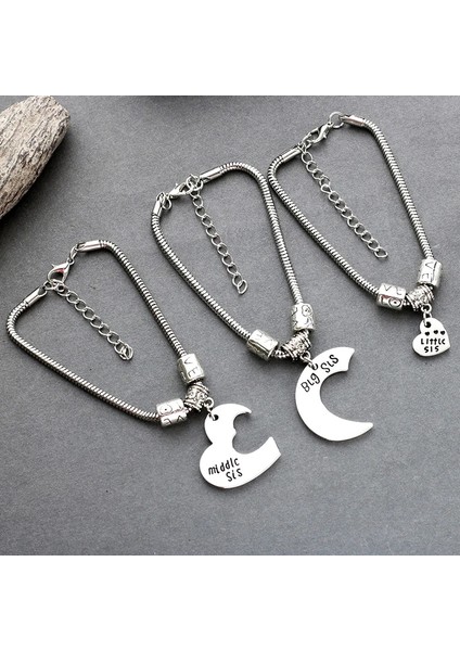 SL124-GÜMÜŞ Et Best Friends Kardeş Bilezik Ay Aşk Kalp Büyük Sis Orta Sis Küçük Sis Kadınlar Için Bilezikler Bff Takı Pulseras (Yurt Dışından) fiyatları