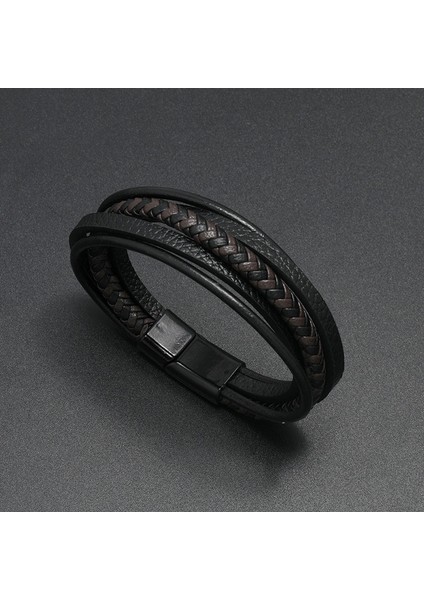 20CM Tarzı NO.84197 Beden Zorcvens Yeni Charm Erkek Takı Klasik Siyah Örgülü Deri Bilezik Erkekler Için Punk Vintage Manyetik Toka Takı Hediye (Yurt Dışından) modelleri