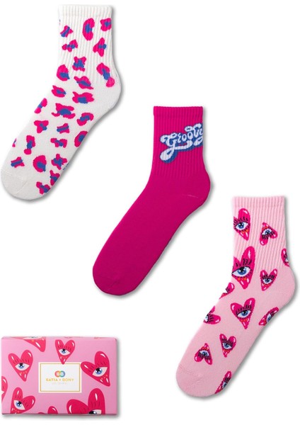Kız Çocuk Kalp Desenli 3'lü Kutulu Soket Çorap
