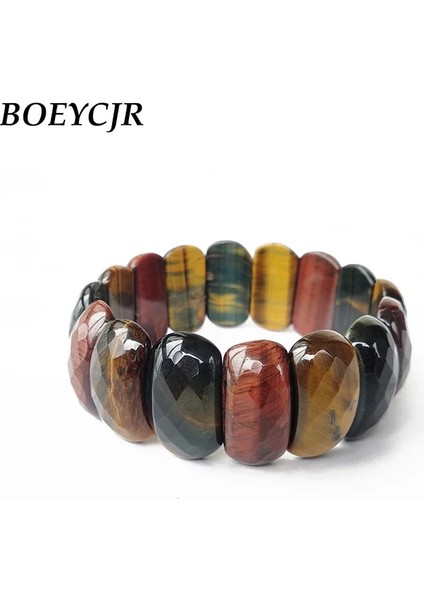 No.2 Boyutu Boeycjr Kırmızı Sarı Mavi Sihirli Kaplan Gözü Doğal Taş Boncuk Bilezik ve Bilezikler El Yapımı Takı Erkekler Için Enerji Bilezik (Yurt Dışından)