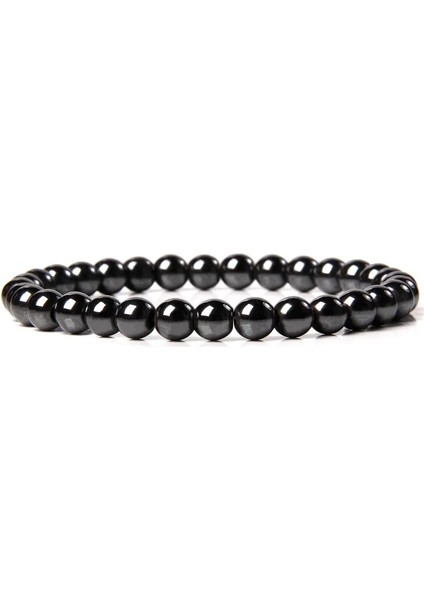 23CM Tarzı 11. Hematit Siyah Beyaz Gri 6 mm Boncuk Bileklik Kadın Erkek Doğal Taş Obsidyen Hematit Lava Minimalist Ciddi Serin Resmi Takı (Yurt Dışından)