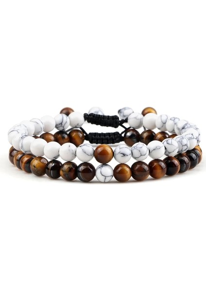 Beyaz Kaplan Gözü Çift Clamm Için Ayarlanabilir Et Boncuk Bilezikler Doğal Siyah Beyaz Taş Örgülü Mesafe Bilezik Erkekler Kadınlar Takı (Yurt Dışından)