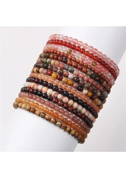 19CM Tarzı Kırmızı Picasso 4 mm Mookaite Pembe Kuvars Boncuk Bileklik Kadın Cilalı Kırmızı Jaspe Taş Bilezik Erkekler Streç Bileklik Reiki Çakra Enerji Pulsera (Yurt Dışından)