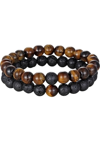 190MM Tarzı Blcak Lav Kaplan Gözü Sıcak Et 7 Stil Çiftler Mesafe Bilezik Erkekler Kadınlar Için Doğal Taş Yoga Boncuklu Bilezik Arkadaş Hediye Charm Strand Takı (Yurt Dışından)