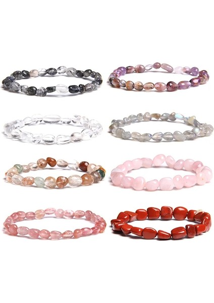 17CM Tarzı 6 Beyaz Kristal Kadınlar Şanslı Doğal Serbest Biçimli Çakıl Siyah Mor Rutilated Kuvars Pembe Beyaz Kristal Gri Labradorit Taş Boncuk Bilezik Hediyeler (Yurt Dışından) fırsatları