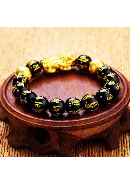 17CM Tarzı B Pixiu Feng Shui Siyah Obsidyen Servet Bilezik Pixiu Erkekler Için Bilezikler El Oymaları Kadınlar Için Mantra Bantları Elastik Bilezikler (Yurt Dışından) fiyatları