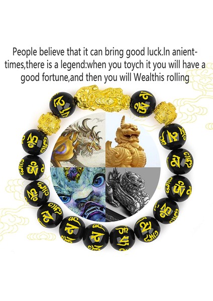 17CM Tarzı B Pixiu Feng Shui Siyah Obsidyen Servet Bilezik Pixiu Erkekler Için Bilezikler El Oymaları Kadınlar Için Mantra Bantları Elastik Bilezikler (Yurt Dışından) modelleri