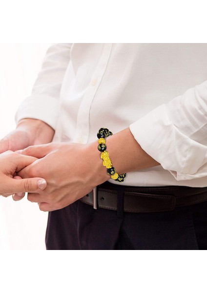 17CM Tarzı B Pixiu Feng Shui Siyah Obsidyen Servet Bilezik Pixiu Erkekler Için Bilezikler El Oymaları Kadınlar Için Mantra Bantları Elastik Bilezikler (Yurt Dışından) fırsatları