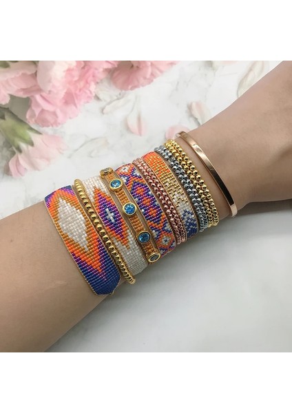 F Bluestar Türk Gözü Mıyukı Boncuk Bilezik Kadın Altın Bakır Pulseras Mujer Moda Rystal El Yapımı Dokuma Hediye (Yurt Dışından)