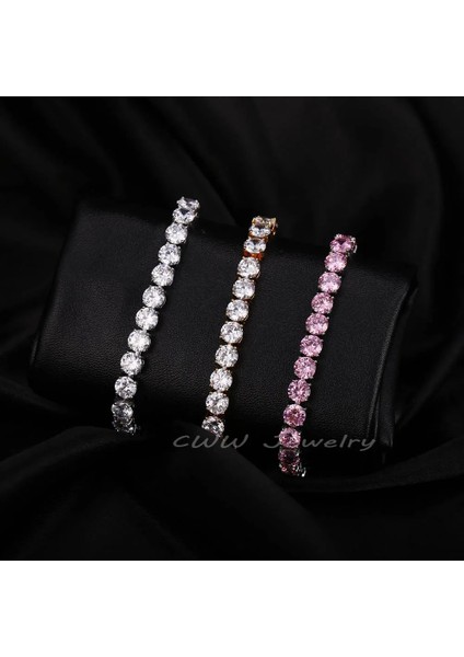 Pembe Cwwzirco Son Tasarım Beyaz Altın Renk Aaa + Yuvarlak 0.5 Karat Kübik Zirkonya Tenis Bilezik Takı Kadın CB058 Için (Yurt Dışından)