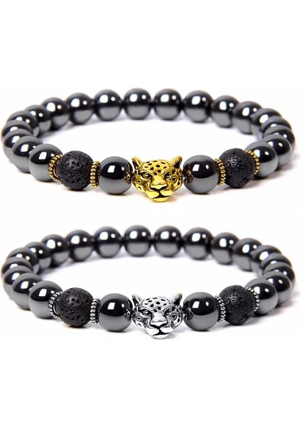 19CM Tarzı No.1 Boyutu Erkekler Bilezik Doğal Taş Hematit Lav Boncuk Bilezik Altın Gümüş Renk Leopar Kafa Inek Charm Bilezik Takı Kadın Erkek Için (Yurt Dışından) modelleri