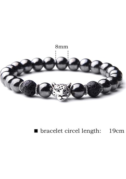 19CM Tarzı No.1 Boyutu Erkekler Bilezik Doğal Taş Hematit Lav Boncuk Bilezik Altın Gümüş Renk Leopar Kafa Inek Charm Bilezik Takı Kadın Erkek Için (Yurt Dışından) indirimleri