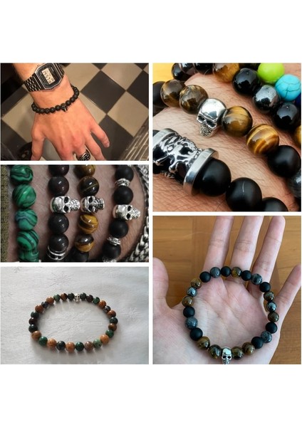 21CM Tarzı Resim Jasper Doğal Siyah Labradorit Taş Boncuk Bilezik 8mm Yuvarlak Afrika Turkuaz Vintage Kafatası Başkanı Charm Bilezik Erkekler Şanslı Takı (Yurt Dışından) modelleri