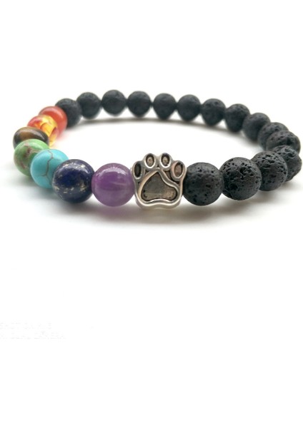 16CM Tarzı E 7 Renk 8mm Renkli Doğal Taş Boncuk Bileklik Köpek Kedi Ayak Izi Pençe Charms Bilezik Pet Lover Strench Takı ve Ateş (Yurt Dışından)