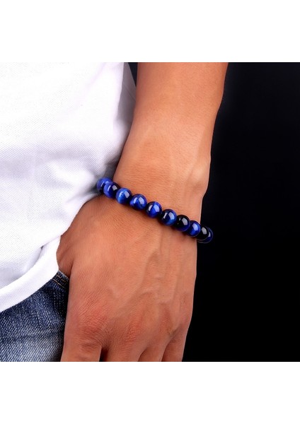 19CM Tarzı Mavi Kaplan Gözü Erkek Bilezikler Aaa Doğal Kaplan Gözü Bilezikler Erkek&kadın Modası Lapis Lazuli Mavi Kaplan Gözü Streç Bilezik Çiftler Takı (Yurt Dışından)