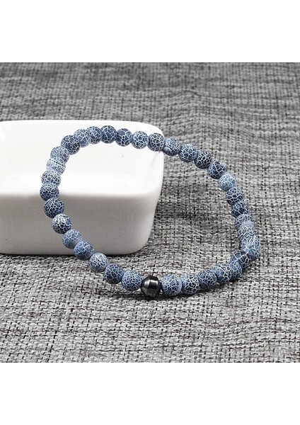 Beyaz Nokta Mavi 2 6mm Streç Boncuklu Bilezikler Charms Erkekler Hematit Doğal Taş Siyah Oniks Bilezikler Çift Mesafe Kadınlar Yoga Namaz Takı (Yurt Dışından) fırsatları