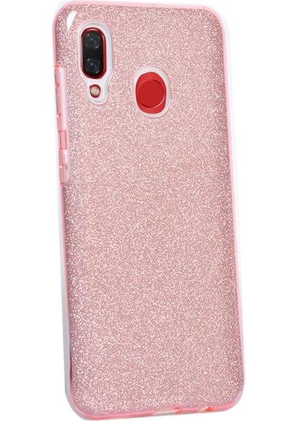 Huawei Y7 2019 Kılıf Shining Simli Silikon Arka Kapak Pembe