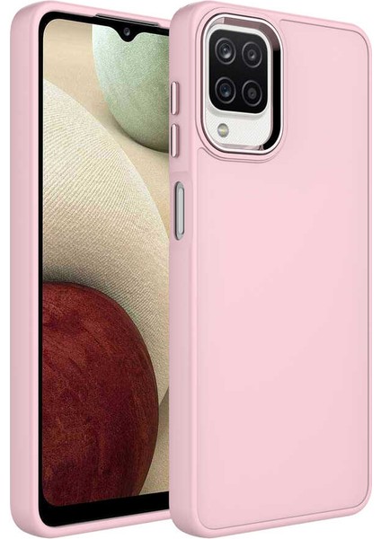 Samsung Galaxy A12 Kılıf Luna Buton Tuşlu Soft Silikon Pembe