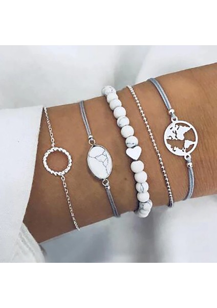 S111 Vkme Moda Gümüş Kaplama Charm Boncuk Bilezik Bayanlar Yeni Bohem Kabuk Dünya Haritası Bilezik Inci Moda Takı Bayanlar Hediye (Yurt Dışından) fırsatları