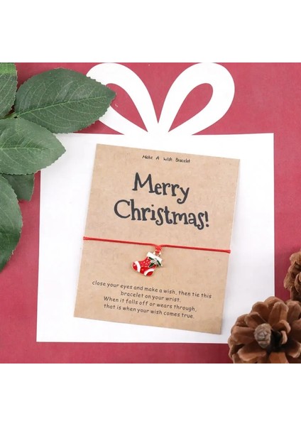 Pembe Tarzı Noel Çorapları Moda Noel Dilek Bilezik Mutlu Noeller Noel Baba Çan Kadınlar Için Noel Takı Erkek Arkadaş Noel Hediyesi Dilek Kartı (Yurt Dışından)