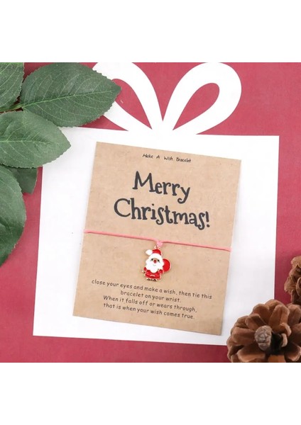 Pembe Tarzı Noel Çorapları Moda Noel Dilek Bilezik Mutlu Noeller Noel Baba Çan Kadınlar Için Noel Takı Erkek Arkadaş Noel Hediyesi Dilek Kartı (Yurt Dışından)