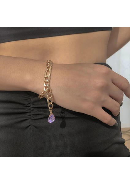 BAS-0021-3 Lxy-W Boho Moda Altın Basit Punk Kalın Zincir Şeffaf Kristal Damla Kolye Bilezik Kadınlar Için Vintage Festivali Kızın Hediye (Yurt Dışından) modelleri