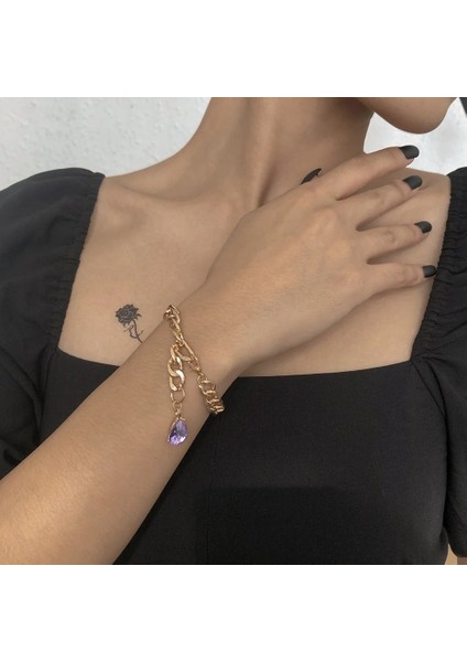 BAS-0021-3 Lxy-W Boho Moda Altın Basit Punk Kalın Zincir Şeffaf Kristal Damla Kolye Bilezik Kadınlar Için Vintage Festivali Kızın Hediye (Yurt Dışından) fırsatları