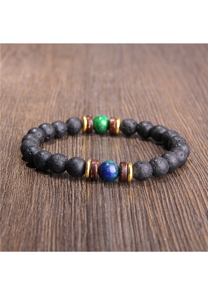 21CM Tarzı Tip 19 Doğal Taş Balck Onyx Lava Boncuk Bilezik Ahşap Boncuk Accessries Lapis Lazuli Gem Stone Charm Bilezik Kadın Erkek Takı Için (Yurt Dışından)