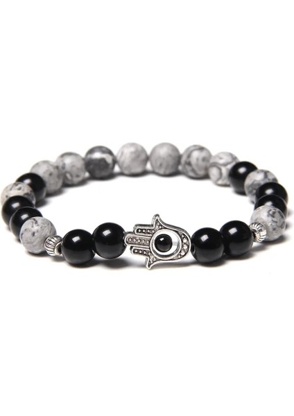 17CM Tarzı Harita Taşı Antik Altın Renk El Fatima Hamsa Charm Bilezik Doğal Taş Kaplan Gözü Nazar Muska Boncuk Bilezik Erkekler Kadınlar Için Hediye (Yurt Dışından)